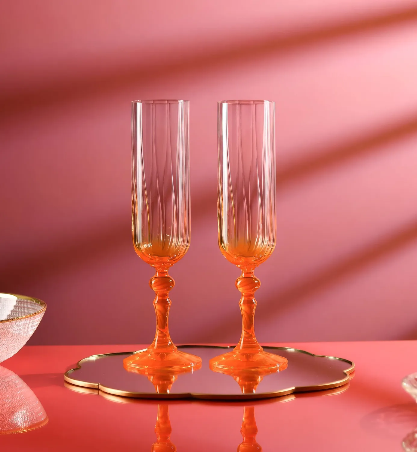 Krosno Ombré champagneglas 200 ml orange stilk