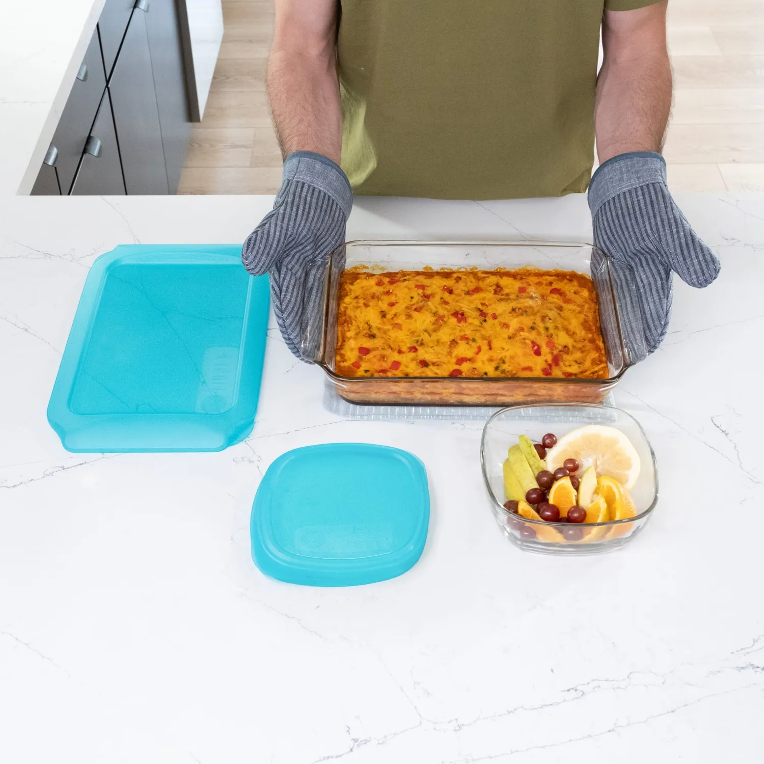 Libbey Baker ildfast fad glassæt 4 dele med låg blå