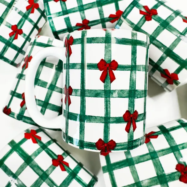 Mugsby Christmas Plaid Bows krus hvid 325 ml jul