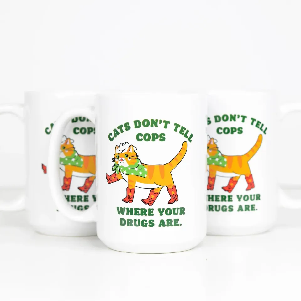 Mugsby Cats Don't Tell Cops krus 325 ml hvid