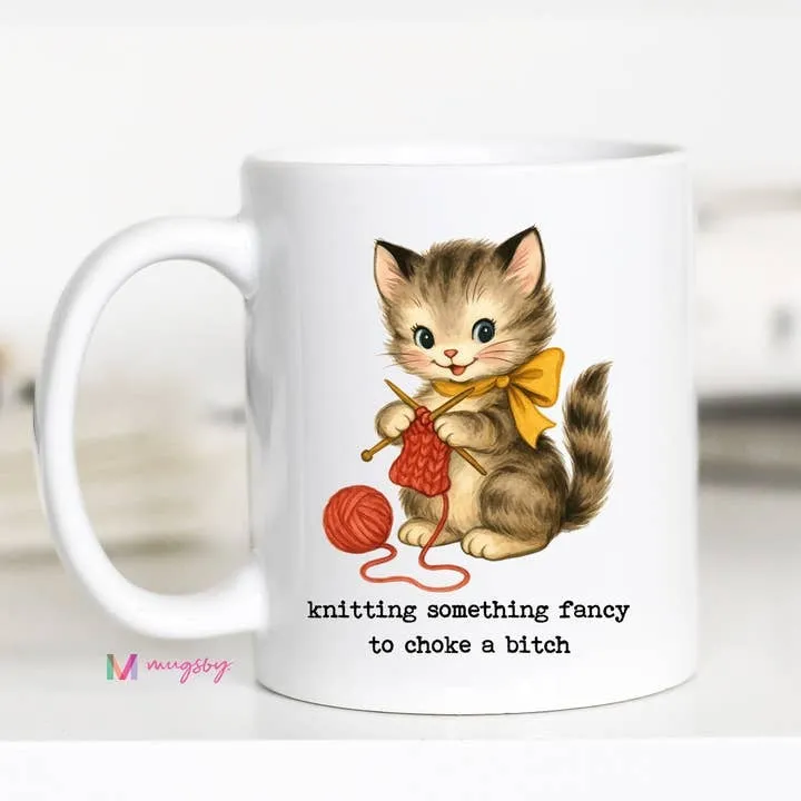 Mugsby Knitting Cat krus 325 ml hvid kat strik