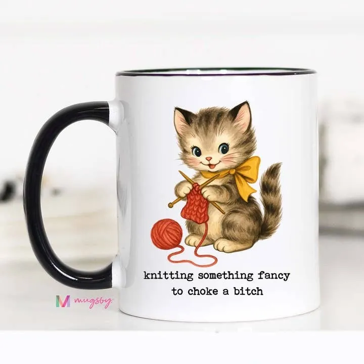 Mugsby Knitting Cat krus 325 ml hvid kat strik