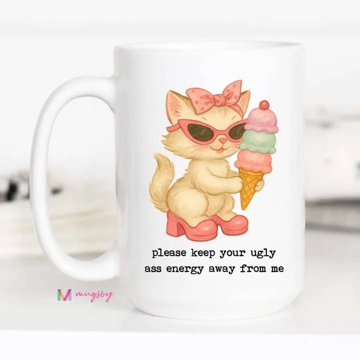 Mugsby Ugly Ass Energy katte krus hvid 325 ml