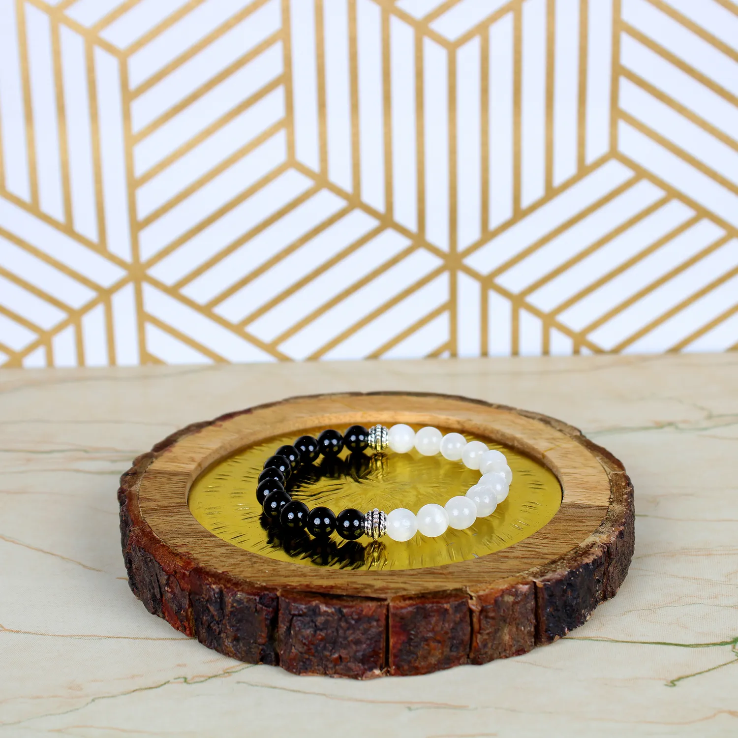 El'Cobre Yin Yang armbånd krystal sort hvid elastik