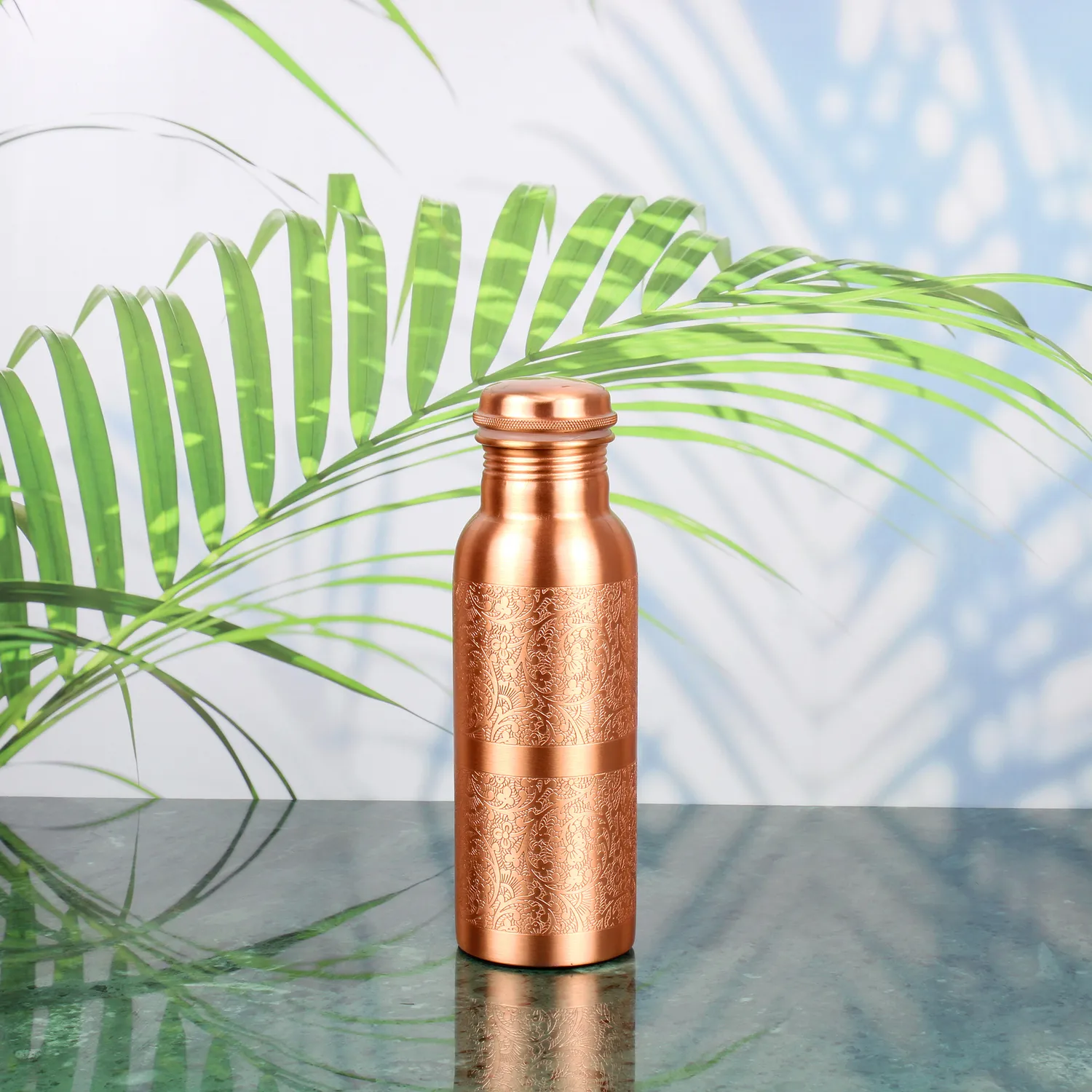 El'Cobre Flower Etching kobberflaske 700 ml blomst