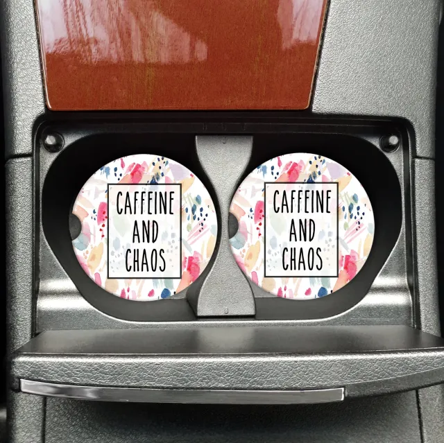 Mugsby Caffeine Chaos bil coaster sandsten sjov tekst