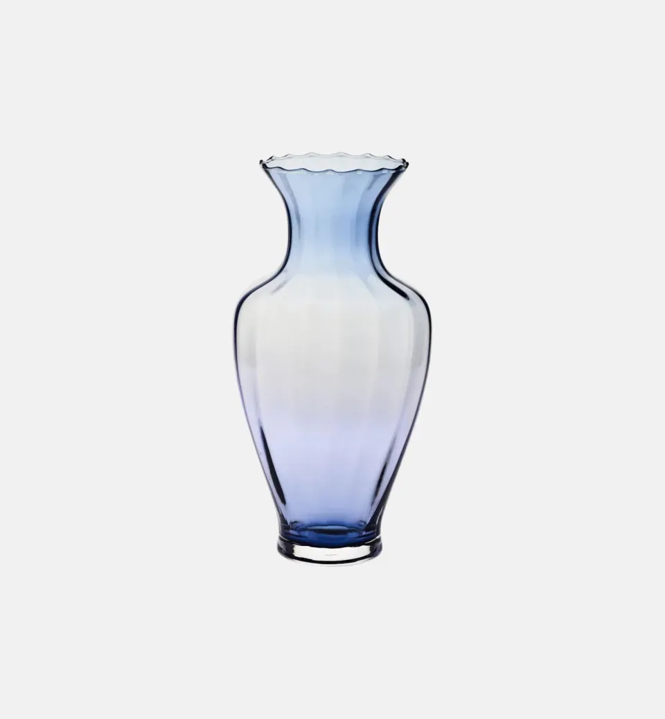 Krosno vase blå riflet 42 cm farvet glas