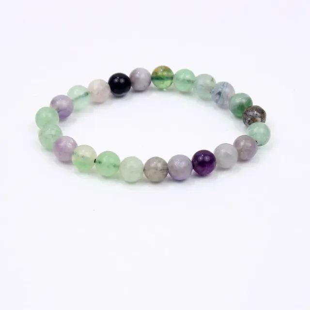 Power Bracelet Multi Fluorite krystalarmbånd 8 mm elastik