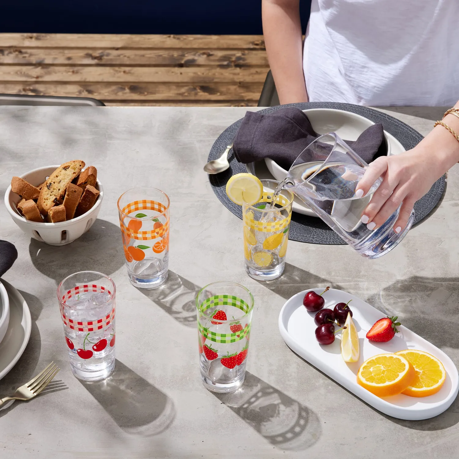 Libbey Vintage juiceglas 325 ml sæt med 4 frugtmotiv