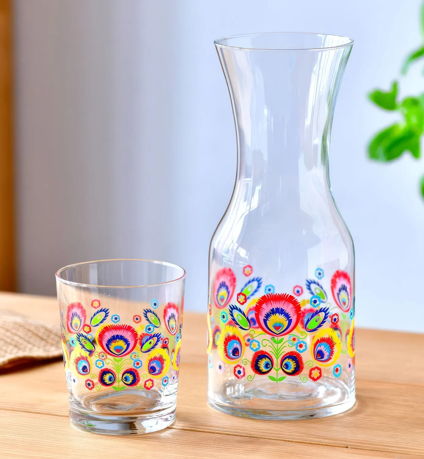 Krosno Folk karaffel 900 ml glas med mønster