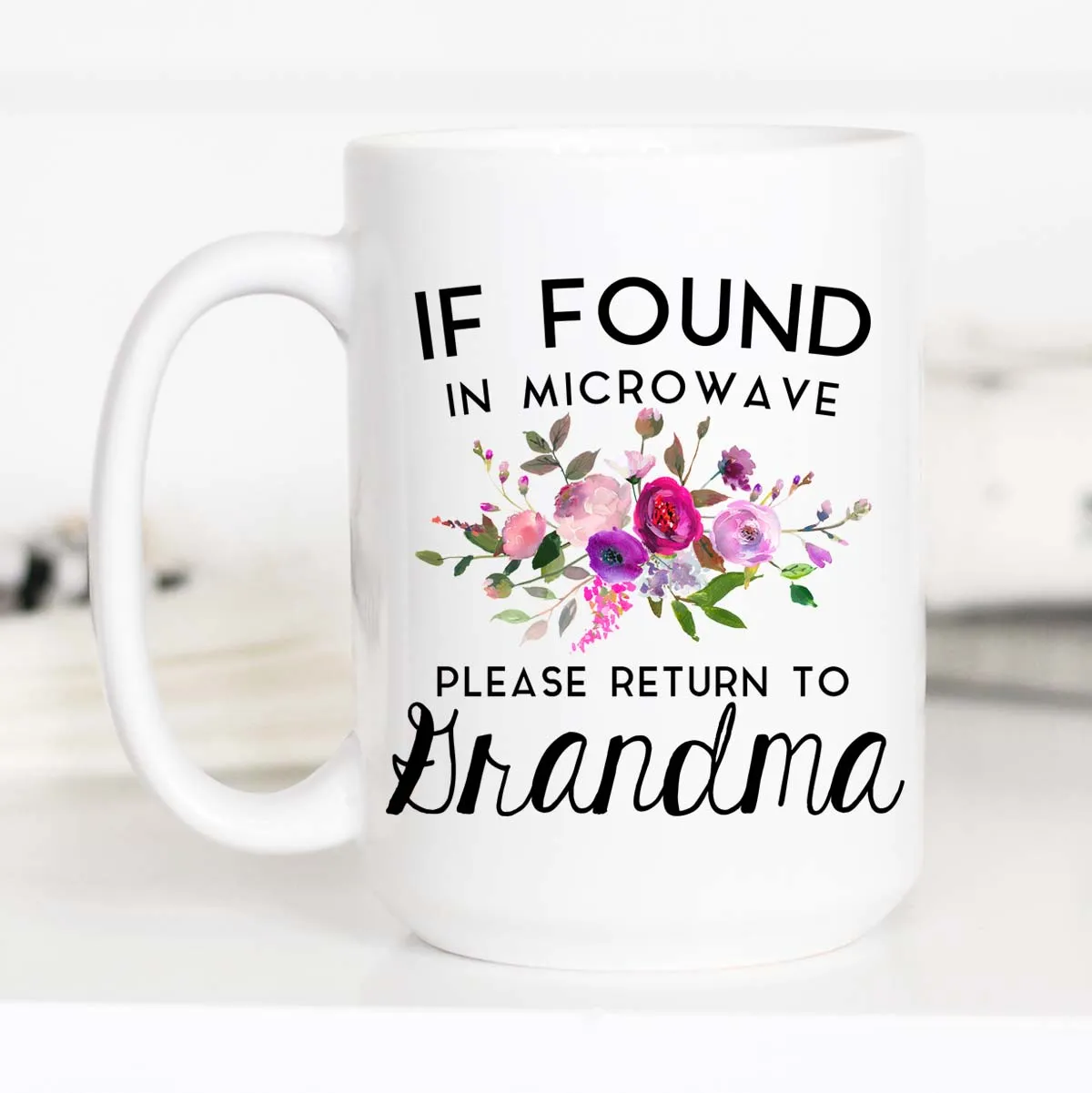 Mugsby Grandma kop hvid keramik 325 ml blomst