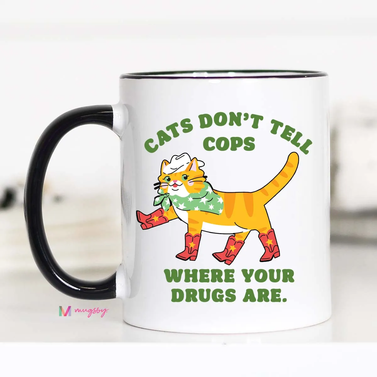 Mugsby Cats Don't Tell Cops krus 325 ml hvid
