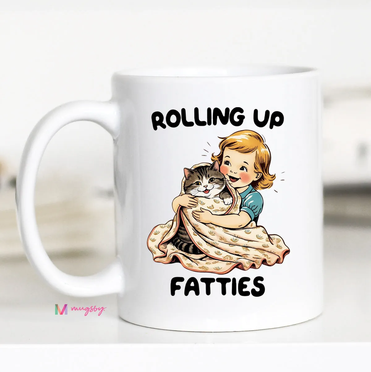 Mugsby Rolling Up Fatties kattekop 11 oz hvid keramik