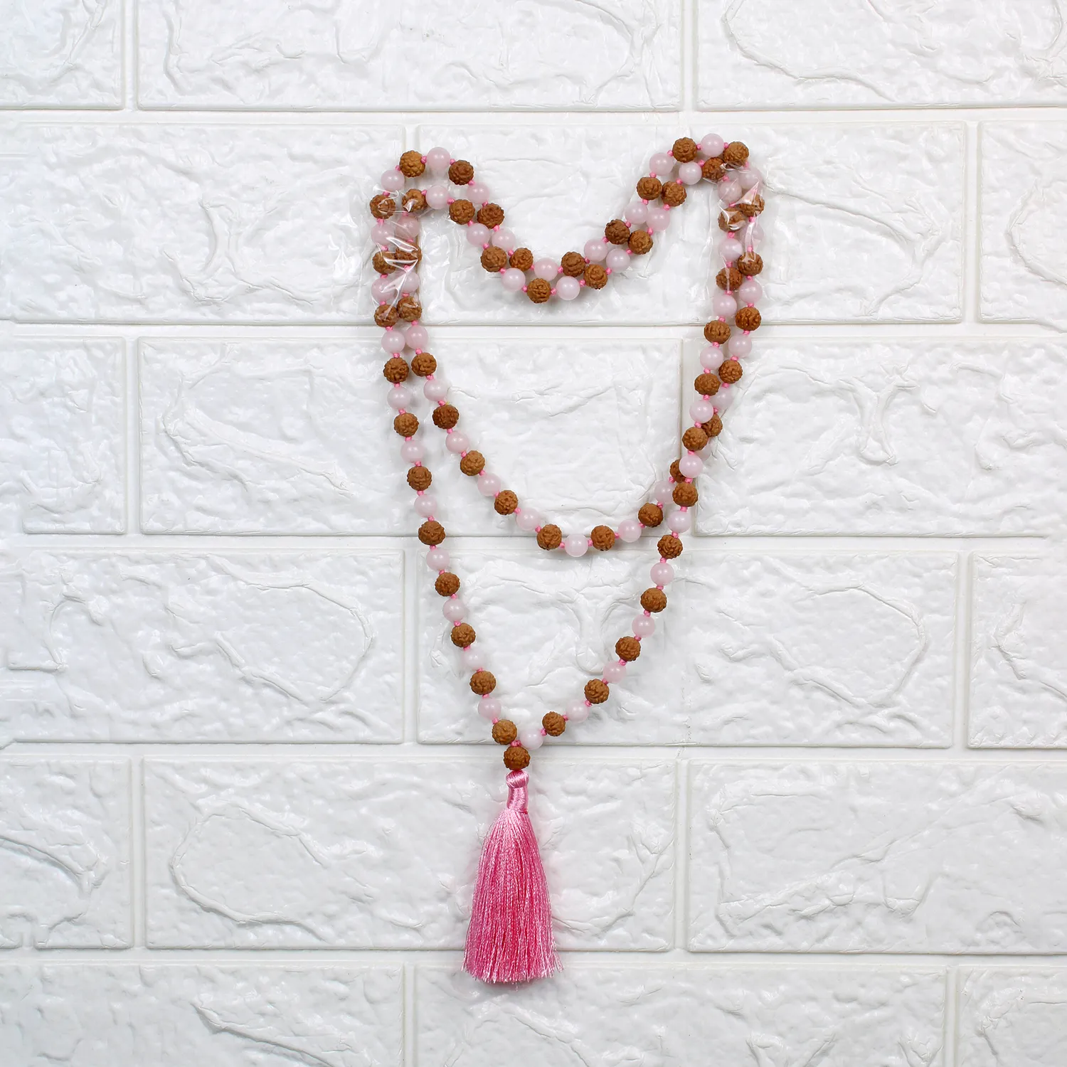 El'Cobre Rudraksha Rosenkvarts Mala 108 8mm Bedekæde