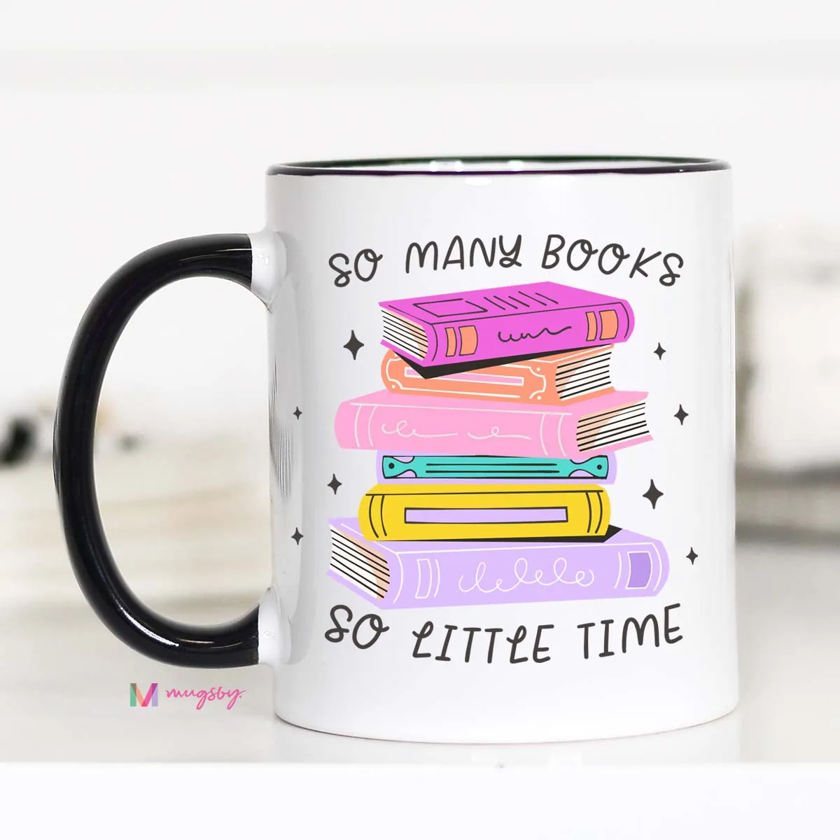 Mugsby So Many Books krus 325 ml hvid bogmotiv