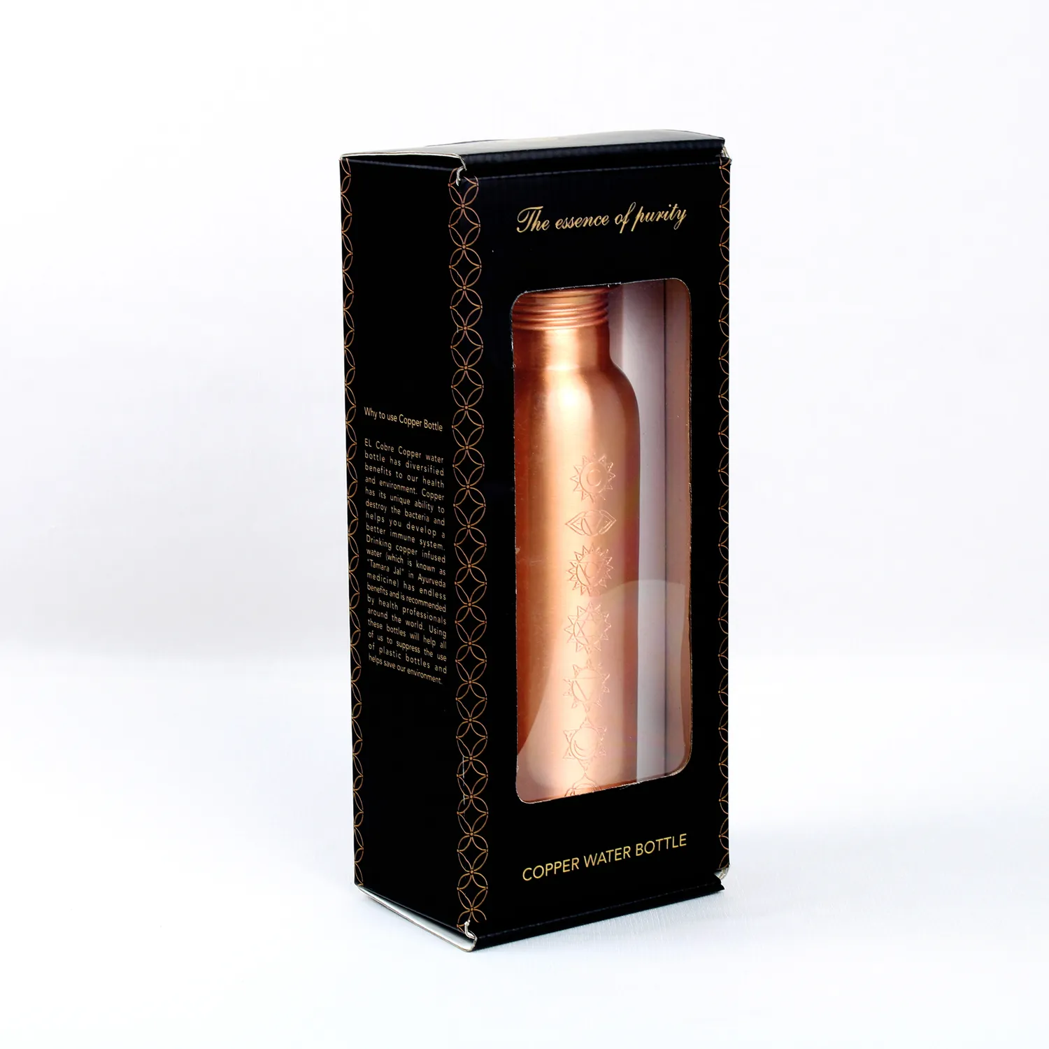 El'Cobre Seven Chakra kobberflaske 700 ml etching