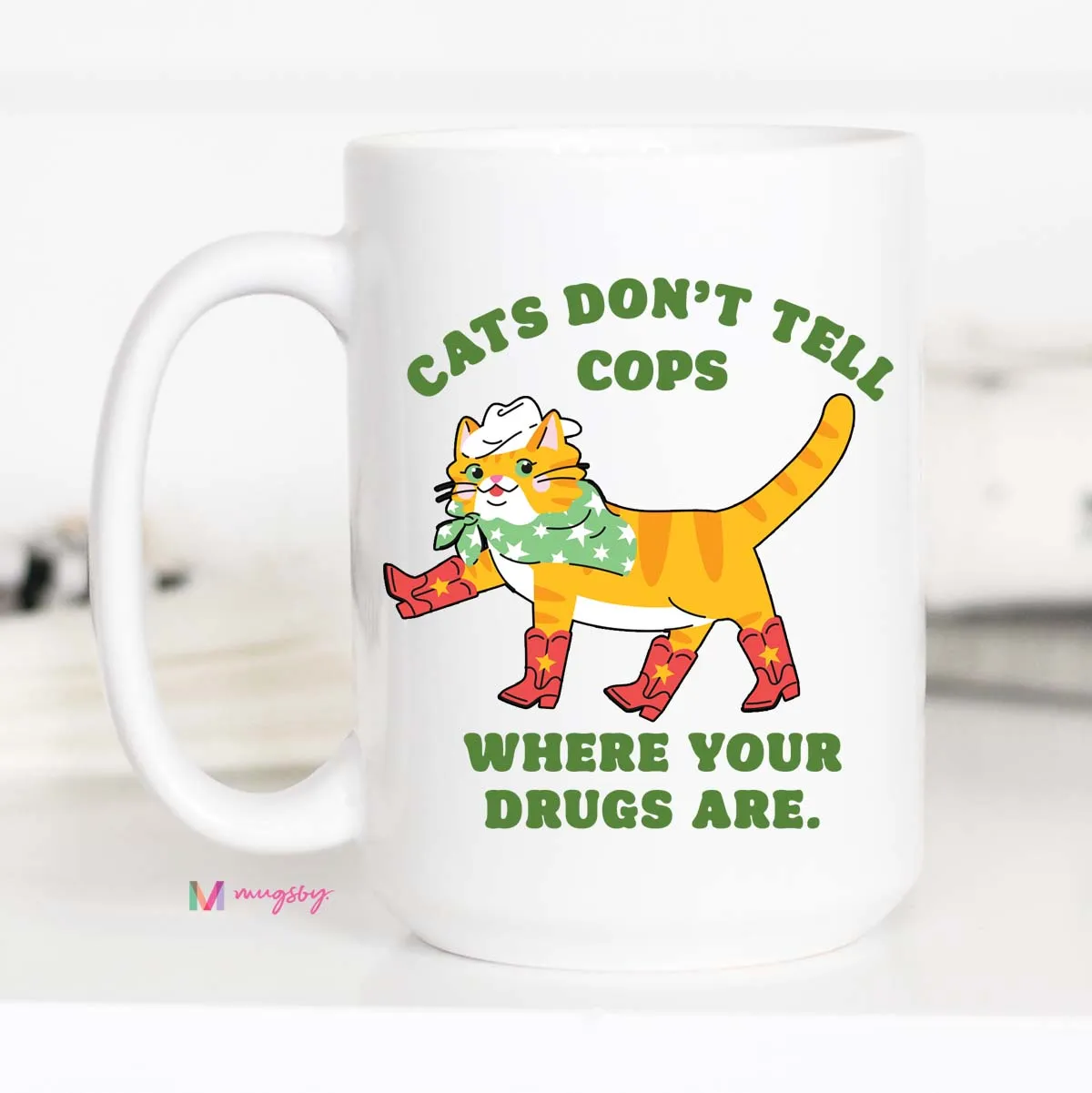 Mugsby Cats Don't Tell Cops krus 325 ml hvid