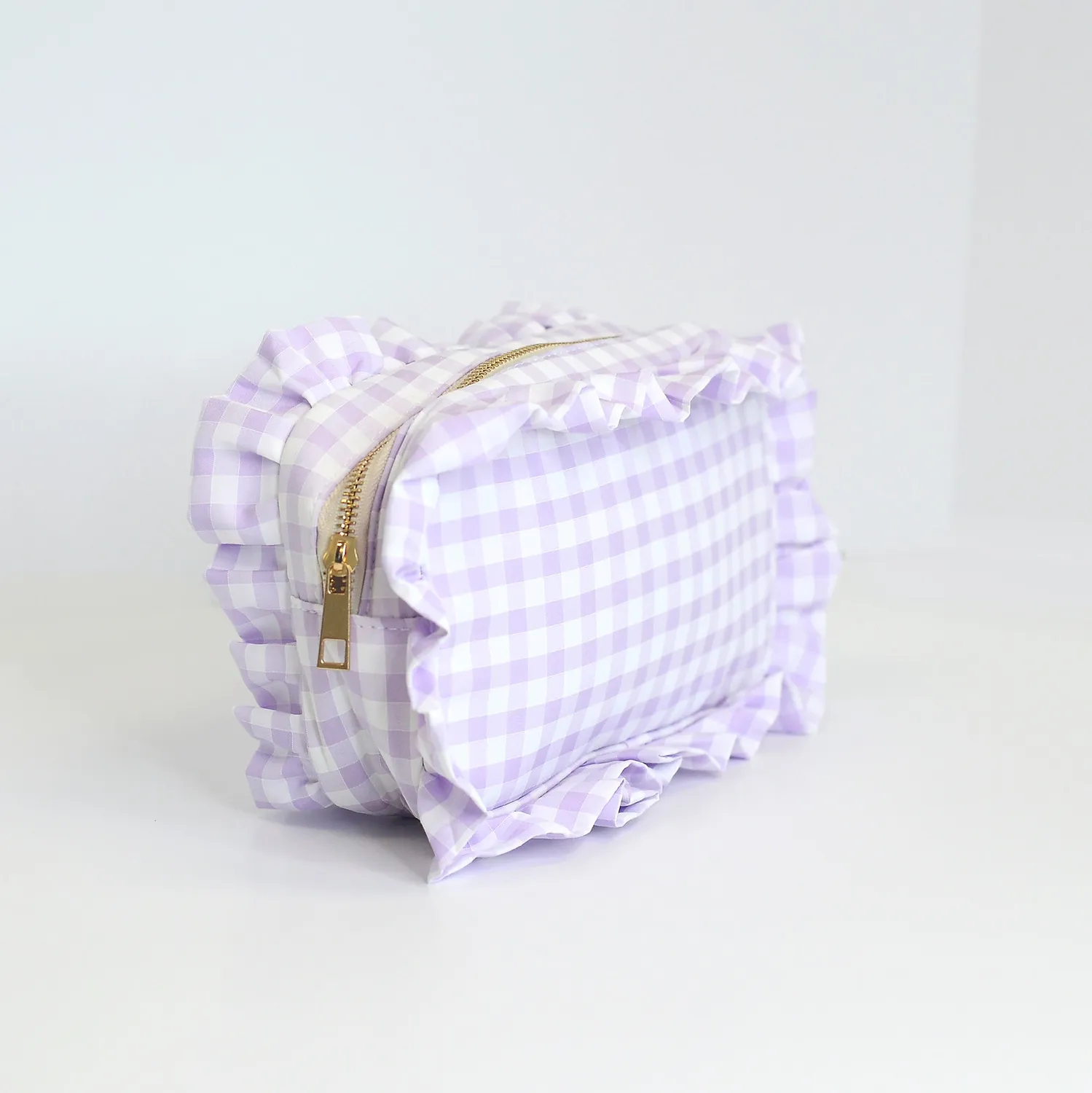 Mugsby Gingham Frilly kosmetiktaske ternet gul lynlås