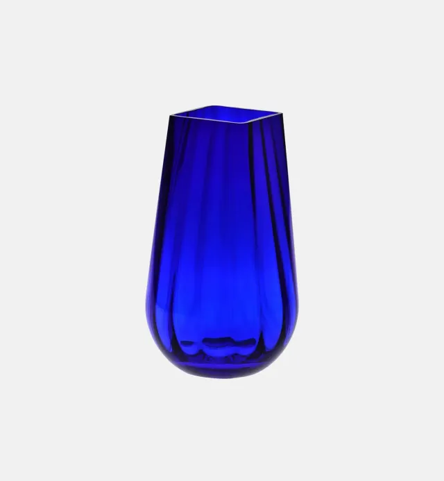 Krosno vase 30 cm cobalt firkantet riflet