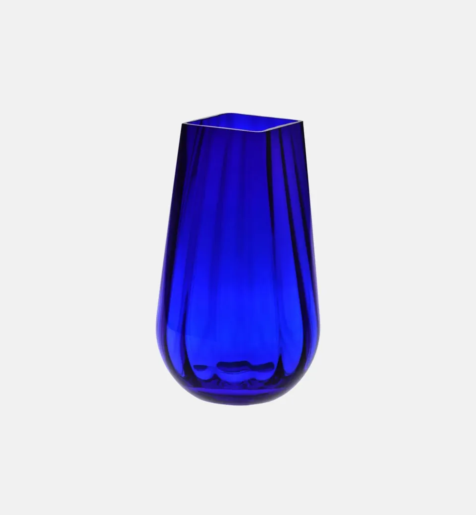 Krosno vase 30 cm cobalt firkantet riflet