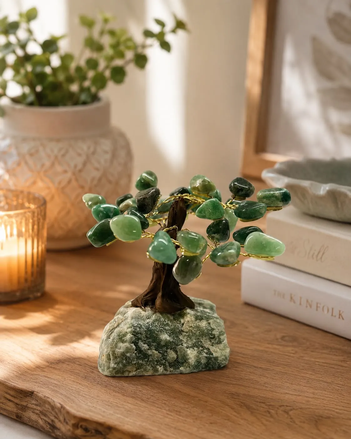 El'Cobre grøn aventurin krystaltræ 10 cm dekoration