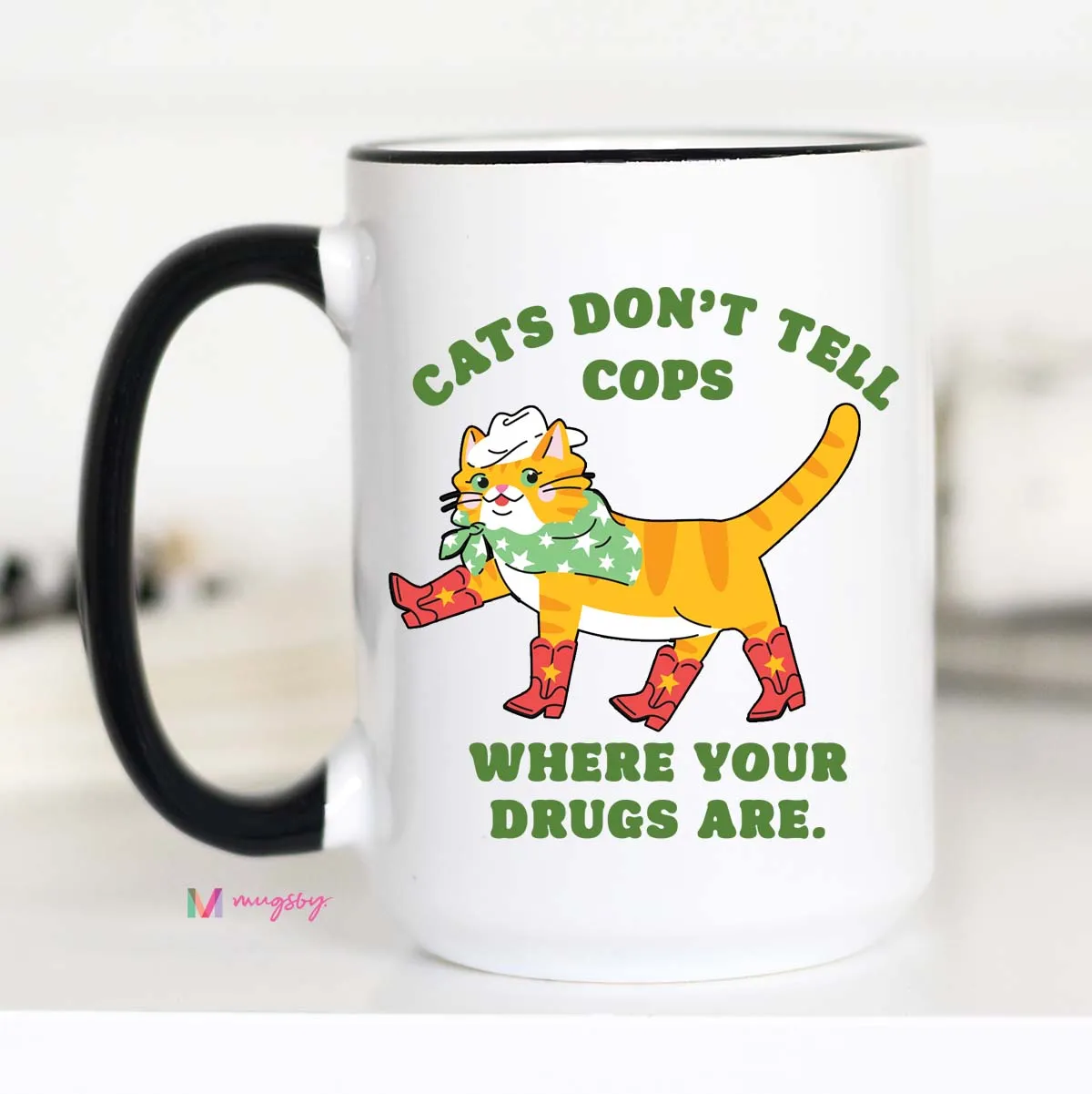 Mugsby Cats Don't Tell Cops krus 325 ml hvid