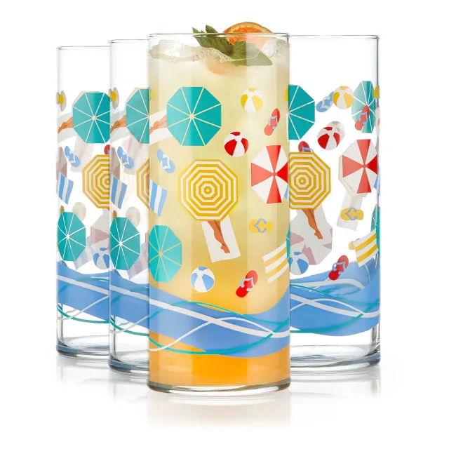 Libbey Vintage Beach coolerglas 16 oz 4-pak dekoreret