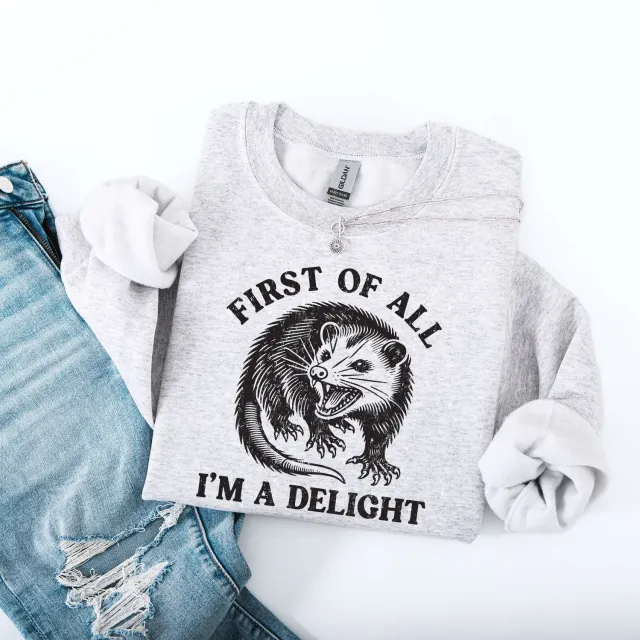 Mugsby First of All I'm a Delight sweatshirt S askegrå bomuld