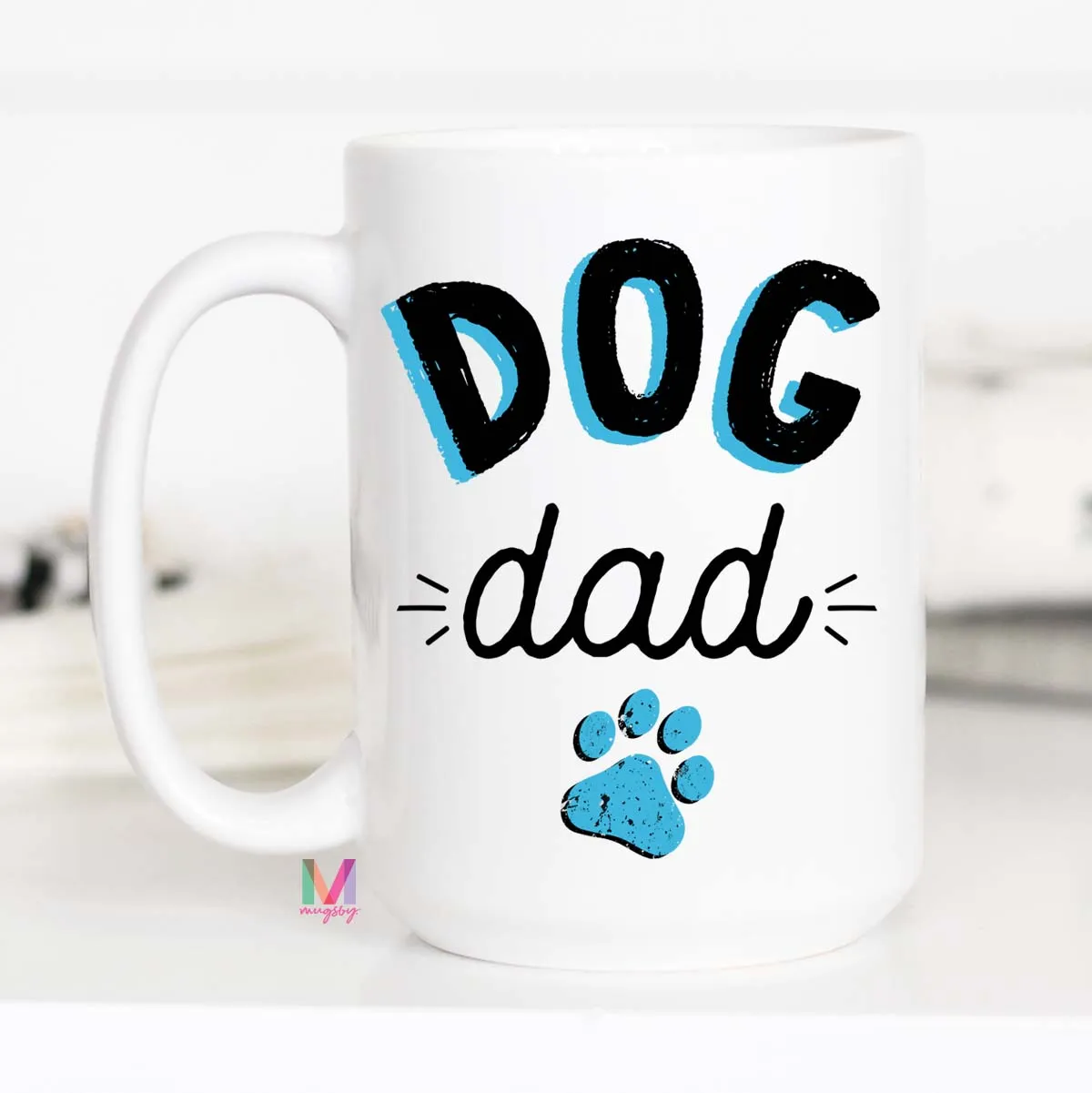Mugsby Dog Dad krus hvid keramik 325 ml gave