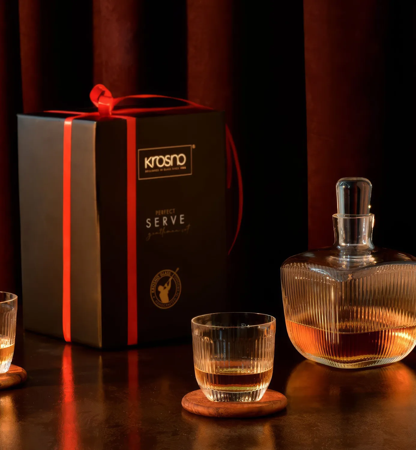 Krosno Gentleman whiskysæt 3 dele riflet glas