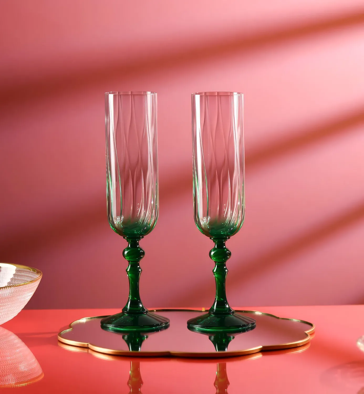 Krosno Ombré champagneglas 200 ml mørkegrøn stilk