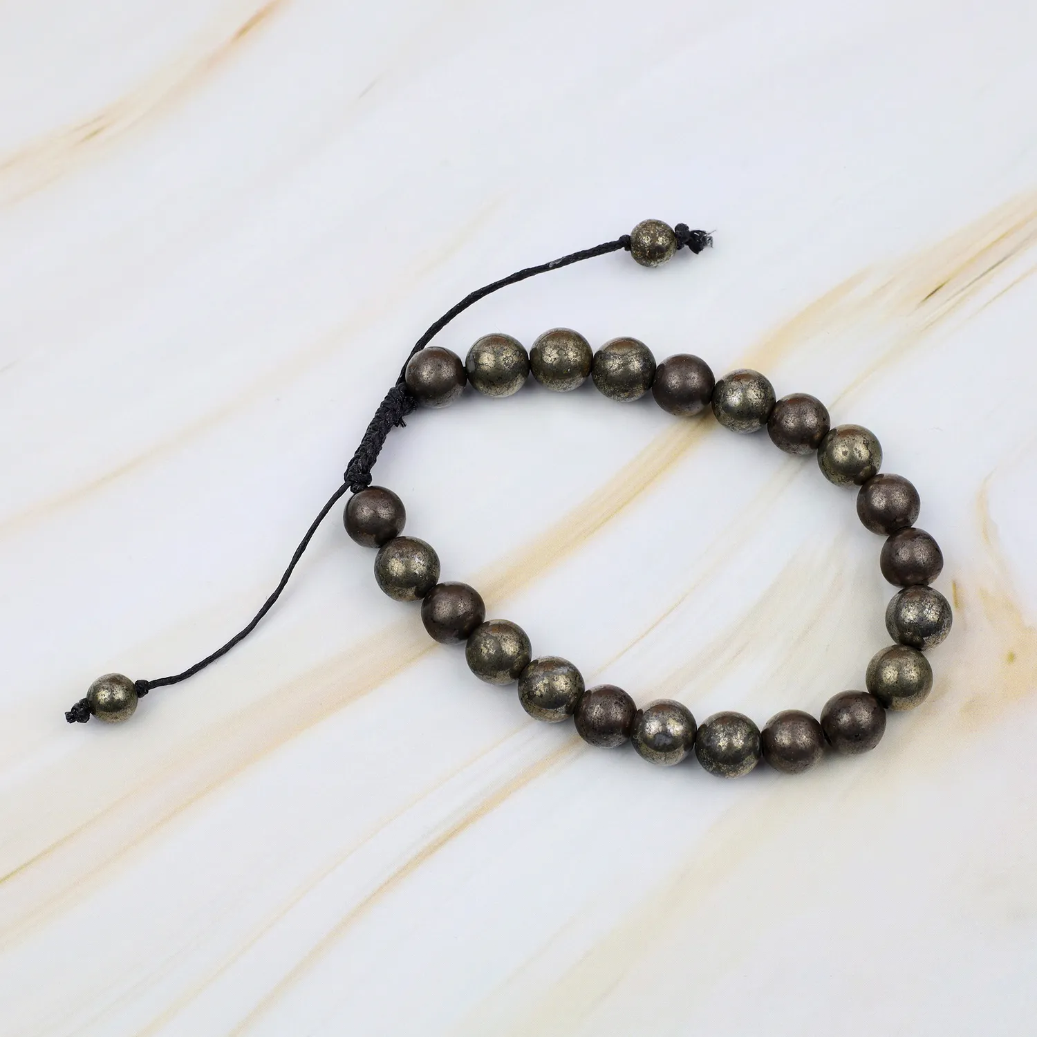 El'Cobre pyritarmbånd makramé justerbar metallisk