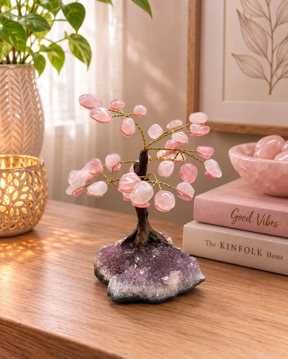 El'Cobre Rose Quartz krystaltræ cluster rosa 10 cm