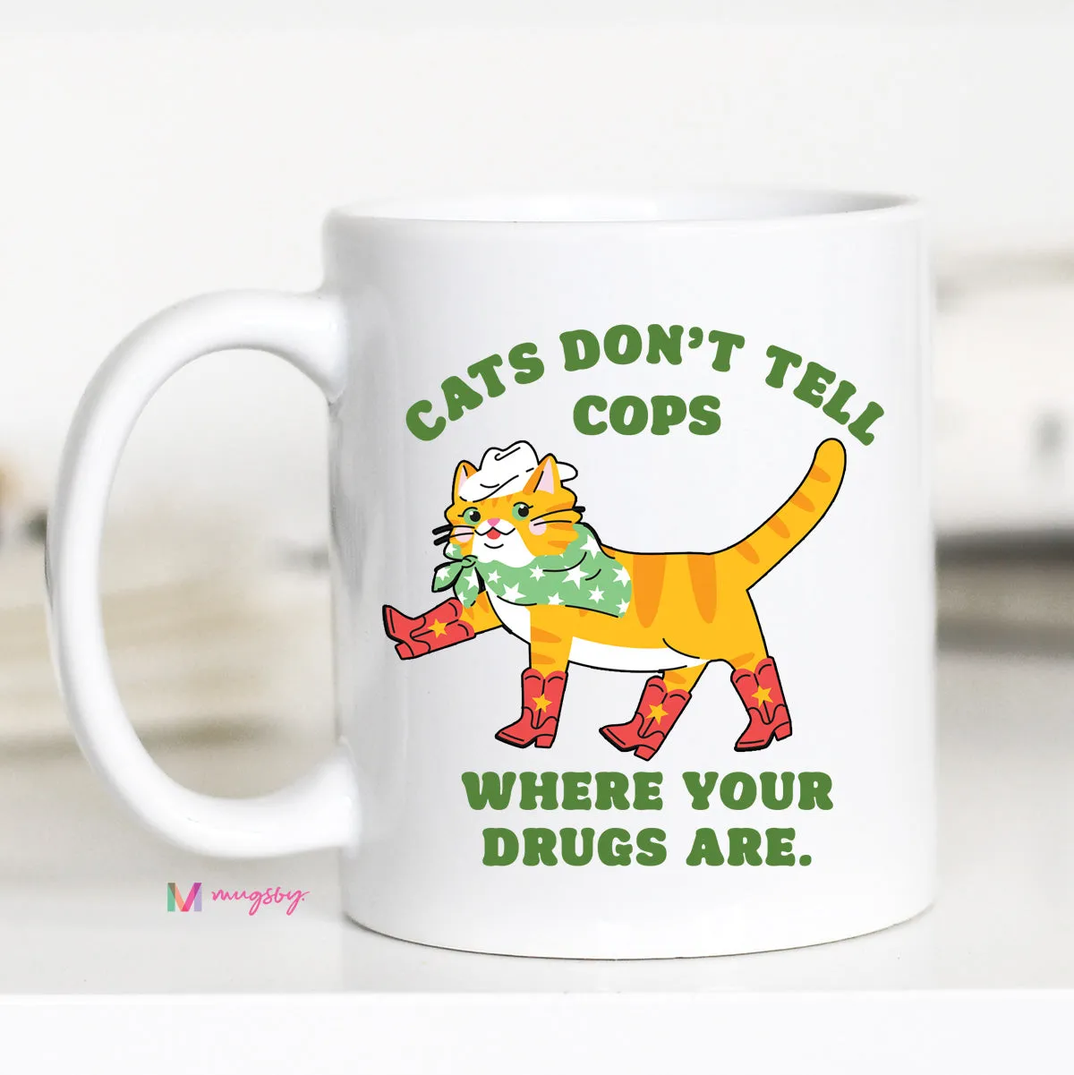Mugsby Cats Don't Tell Cops krus 325 ml hvid