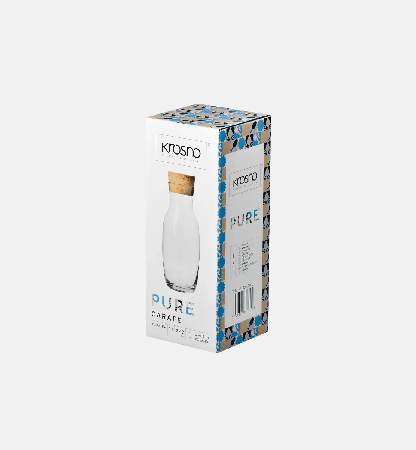 Krosno Pure karaffel 1100 ml med naturkork klart glas