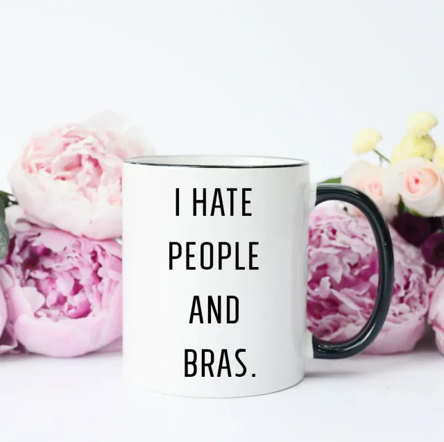 Mugsby I Hate People and Bras krus hvid 325 ml sjov