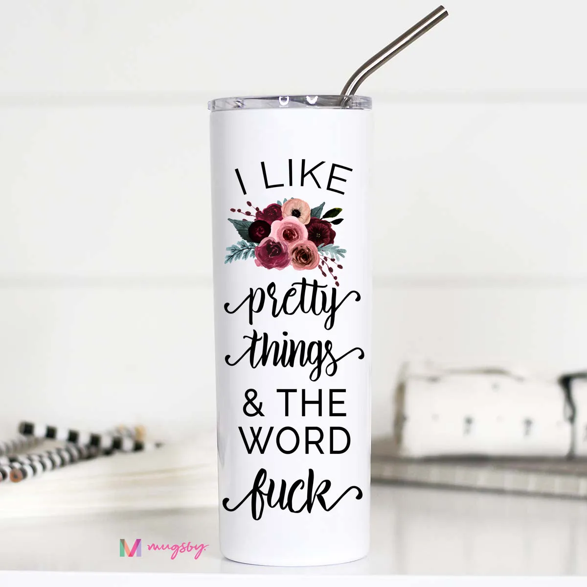 Mugsby I Like Pretty Things rejsekrus 591 ml blomst