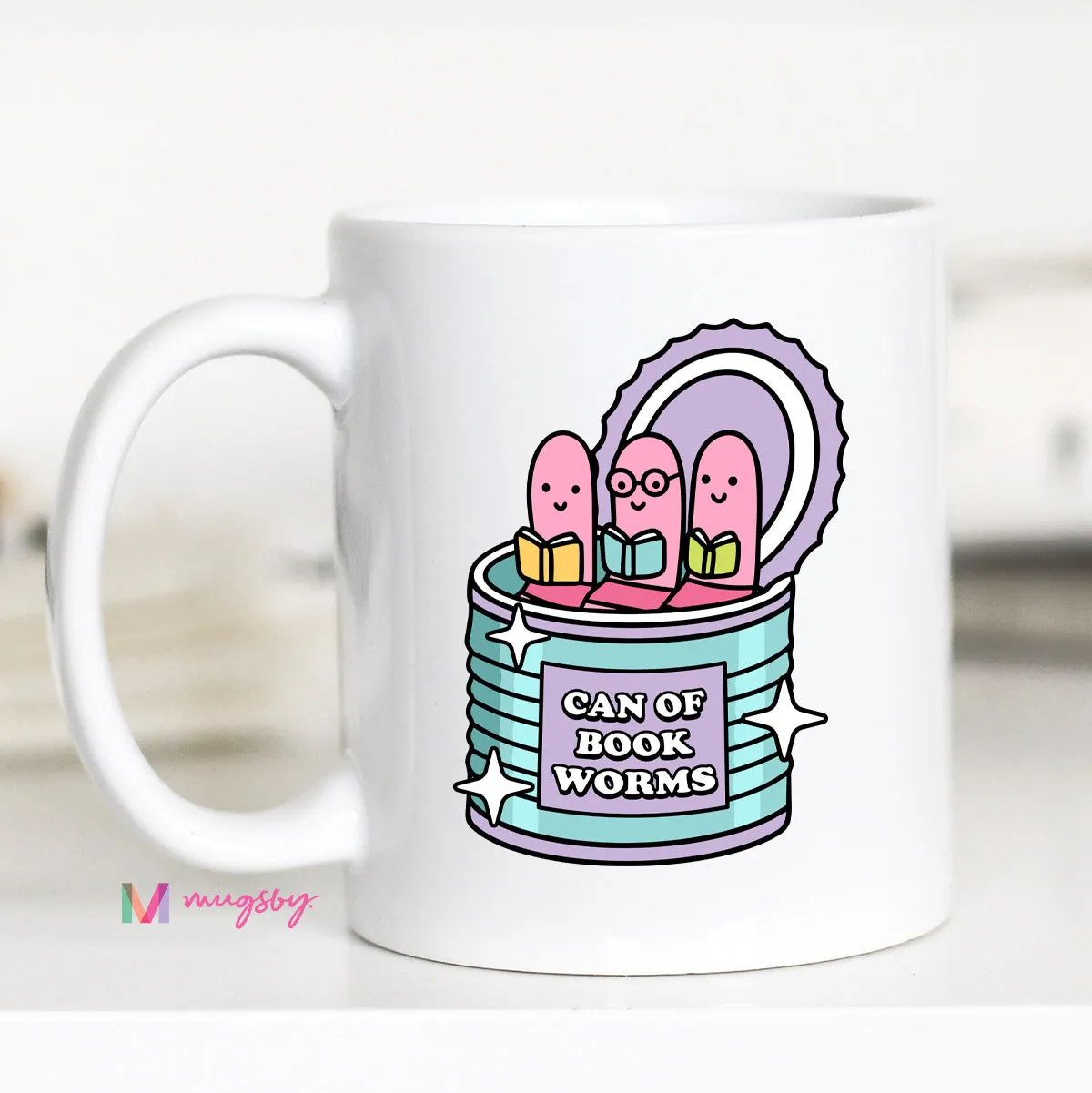 Mugsby Can of Book Worms krus 325 ml hvid sjov