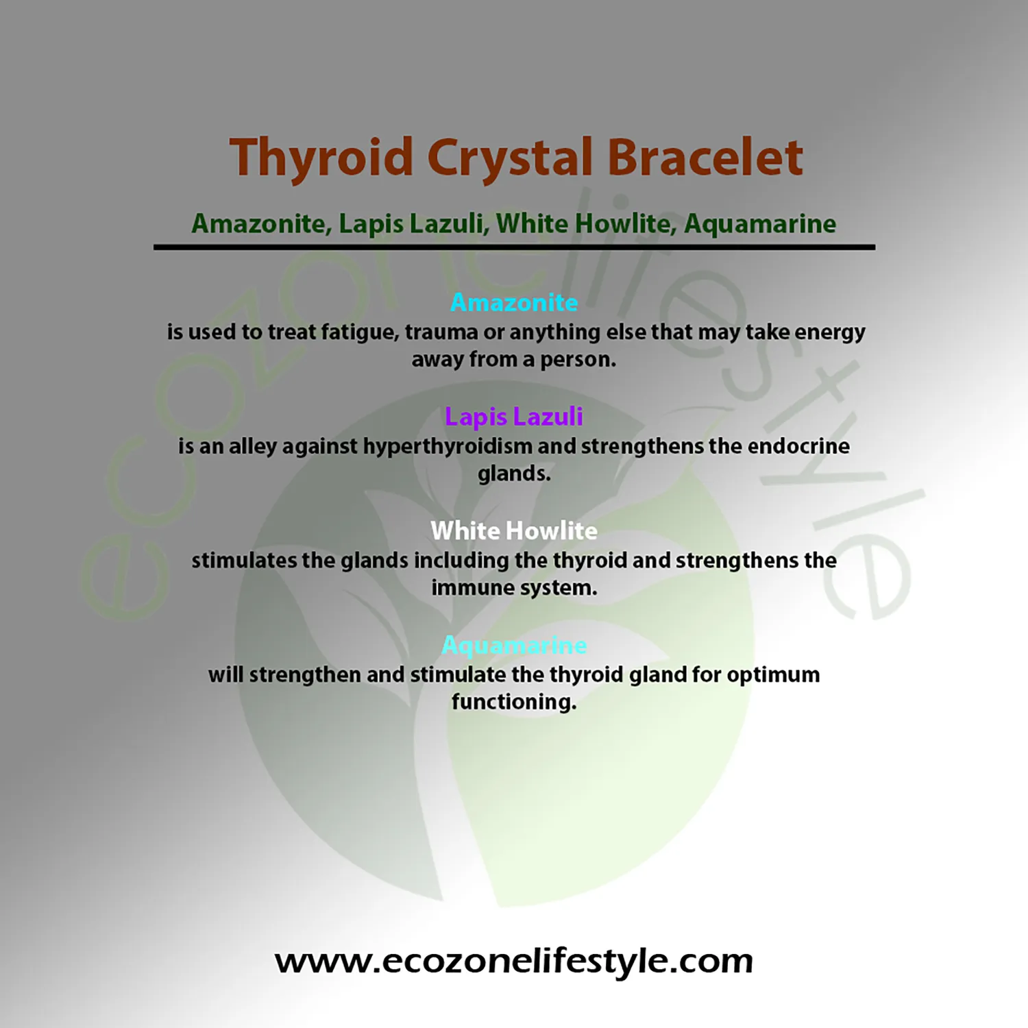 Power Bracelet Thyroid Gland krystalarmbånd 8 mm blå sten