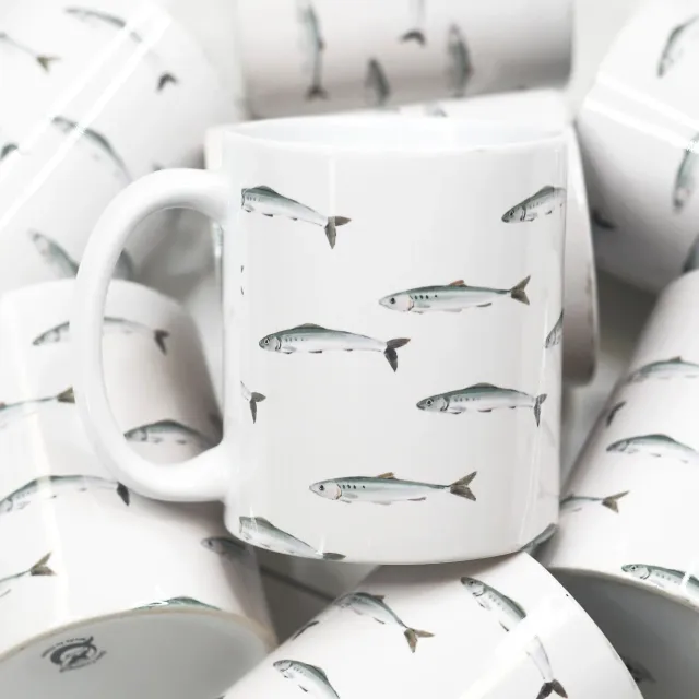 Mugsby Fish Full Wrap kop 325 ml hvid fiskemotiv