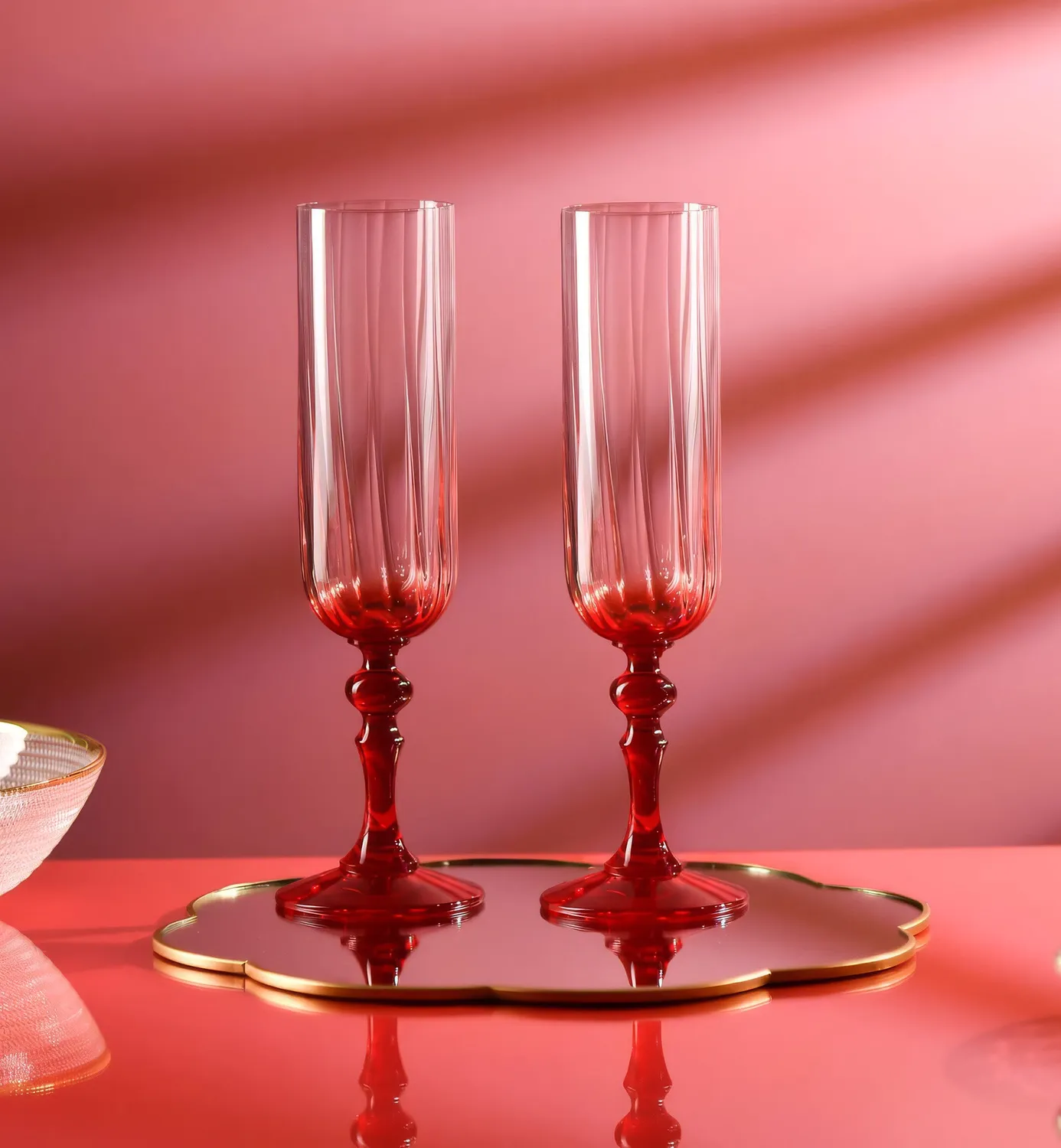 Krosno Ombré champagneglas 200 ml rød stilk