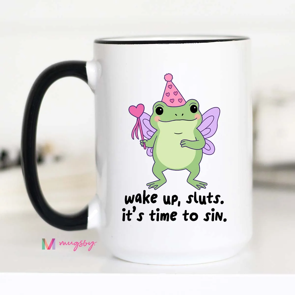 Mugsby Wake Up Sluts frø krus hvid 325 ml