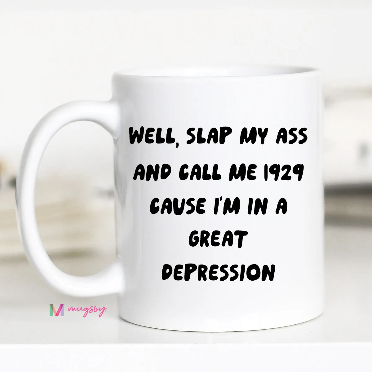 Mugsby Great Depression krus hvid 11 oz sort humor