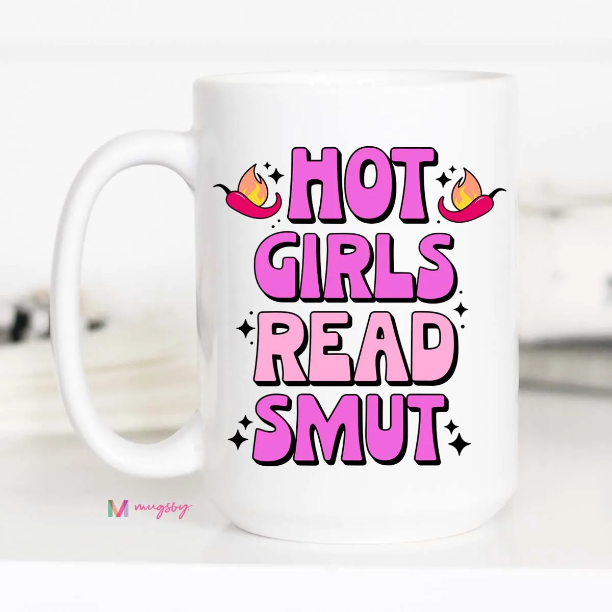 Mugsby Hot Girls Read Smut kop 11 oz hvid keramik sjov