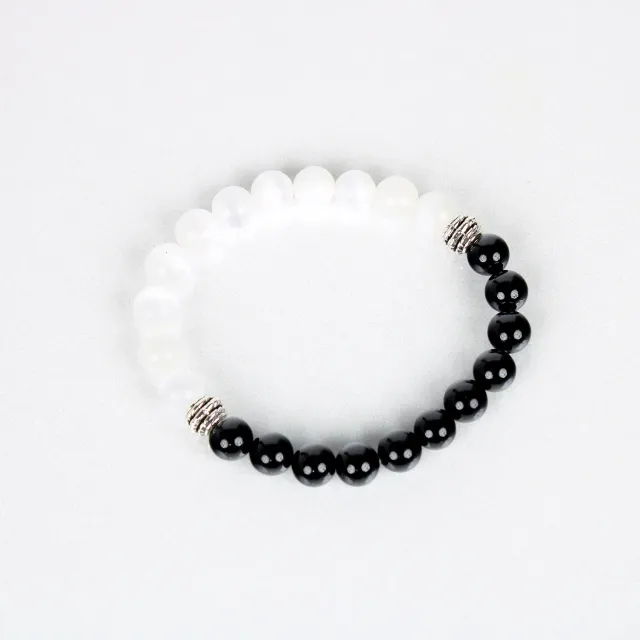 El'Cobre Yin Yang armbånd krystal sort hvid elastik