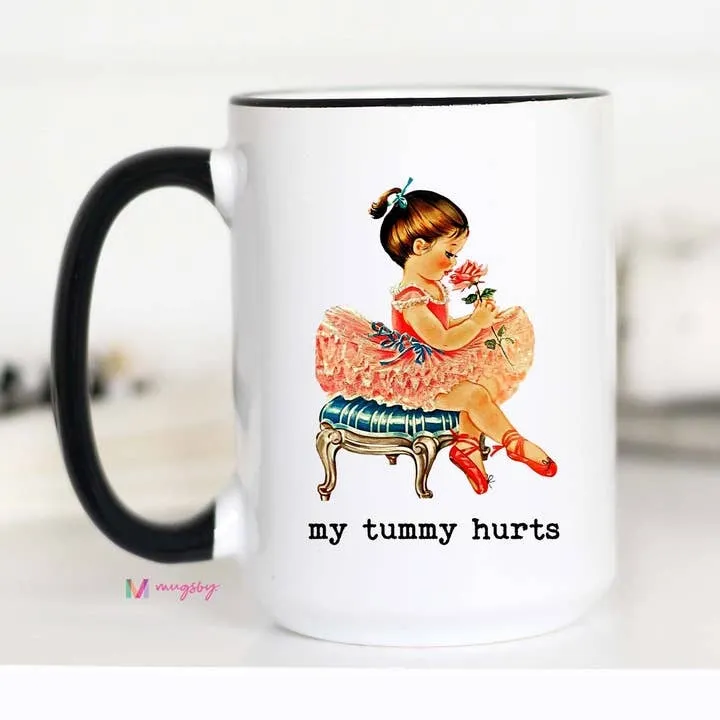Mugsby Tummy Hurts kop hvid 325 ml keramik vintage