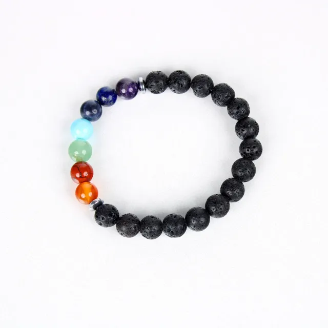 El'Cobre Lava 7 Chakra Armbånd 8mm Elastik