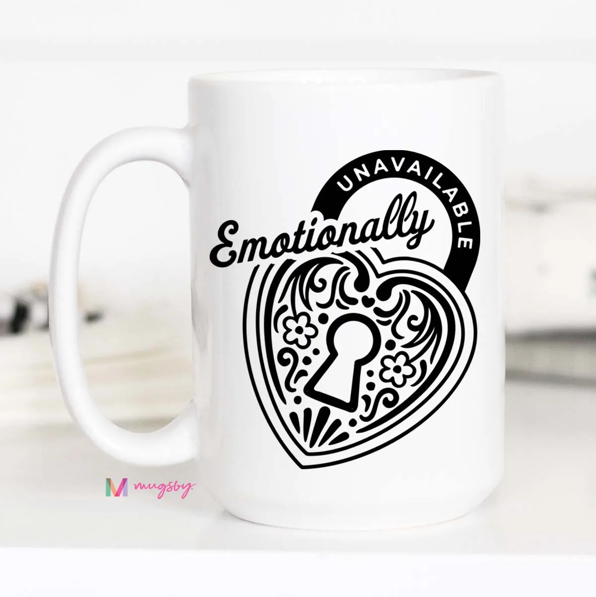 Mugsby Emotionally Unavailable krus hvid 325 ml sjov