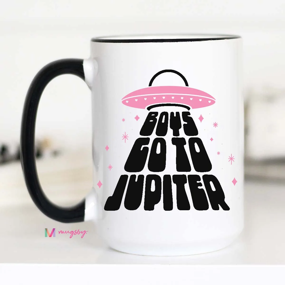 Mugsby Boys Go to Jupiter krus hvid 325 ml sjov