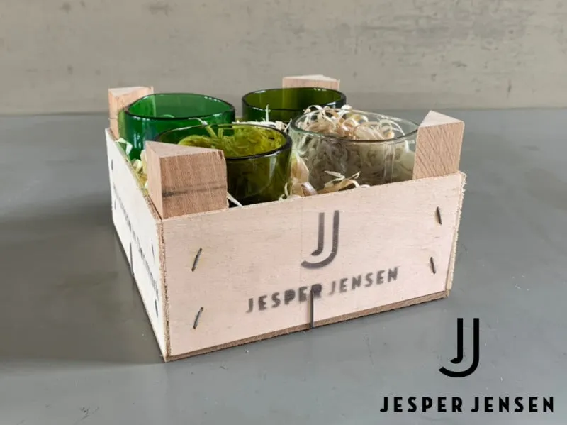 Jesper Jensen Wooden Crate glas 4 stk korte genbrugsglas